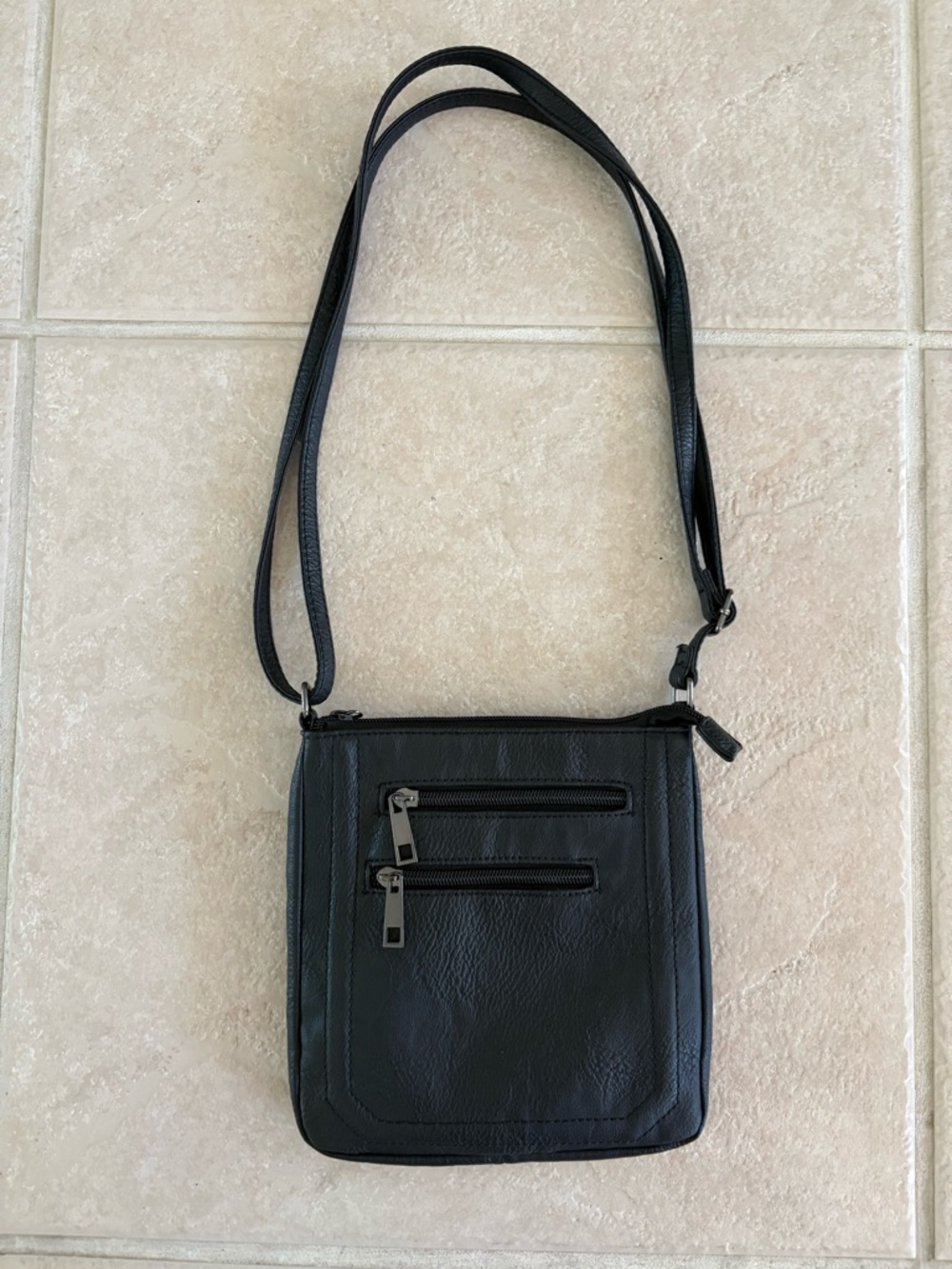 Mia & Luca Black Pebbled Leather Crossbody Bag